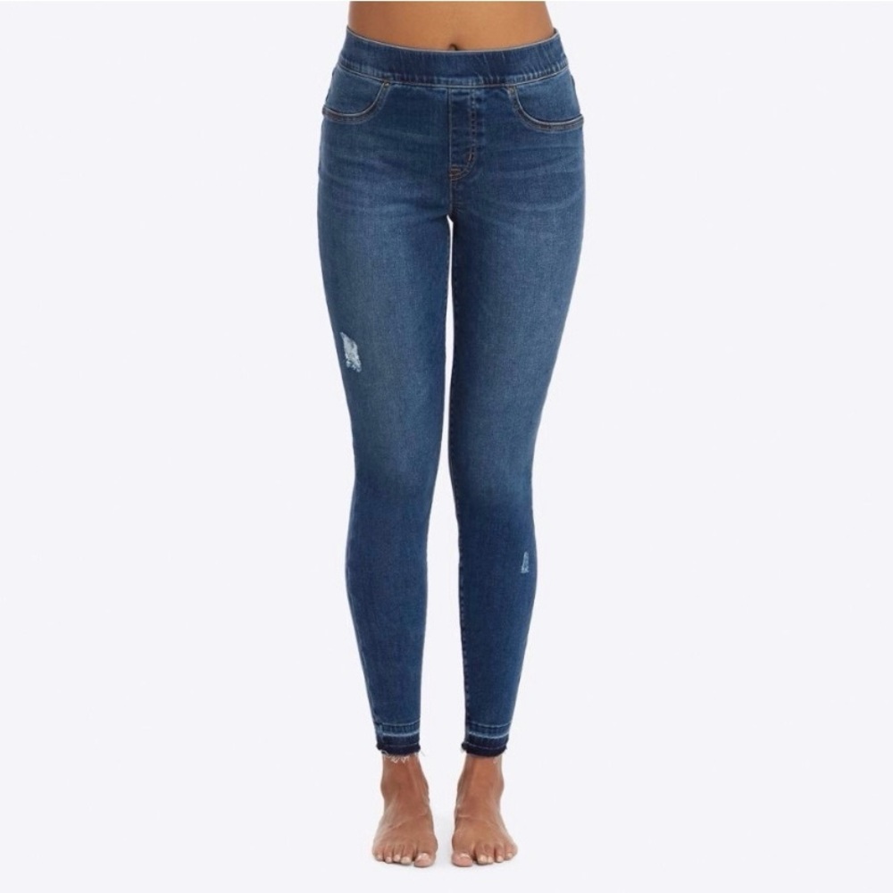 SPANX Distressed Skinny Blue Jeans Large Slimming